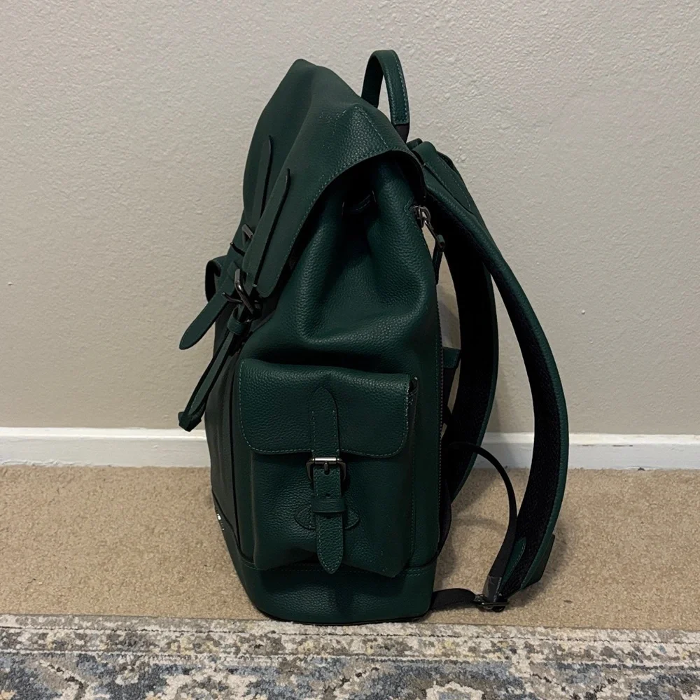 Coach Dark Green Leather Backpack - Picture 4 of 7